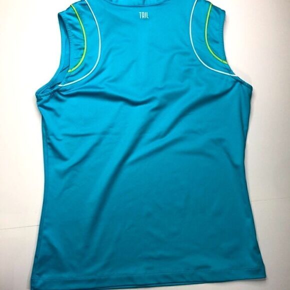 TAIL Sleeveless Athletic Workout  Top, Turquoise with Green White Edging, SZ (S) - Picture 5 of 9